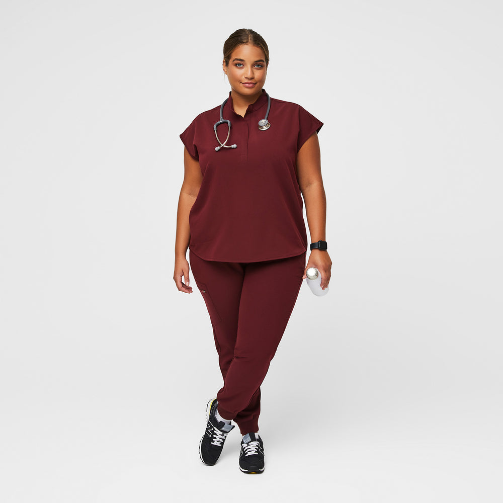 women's Burgundy Rafaela™ - Oversized  Scrub Top (3XL - 6XL)