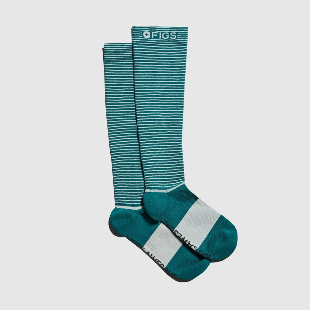 Men's Teal Double Stripe - Compression Socks