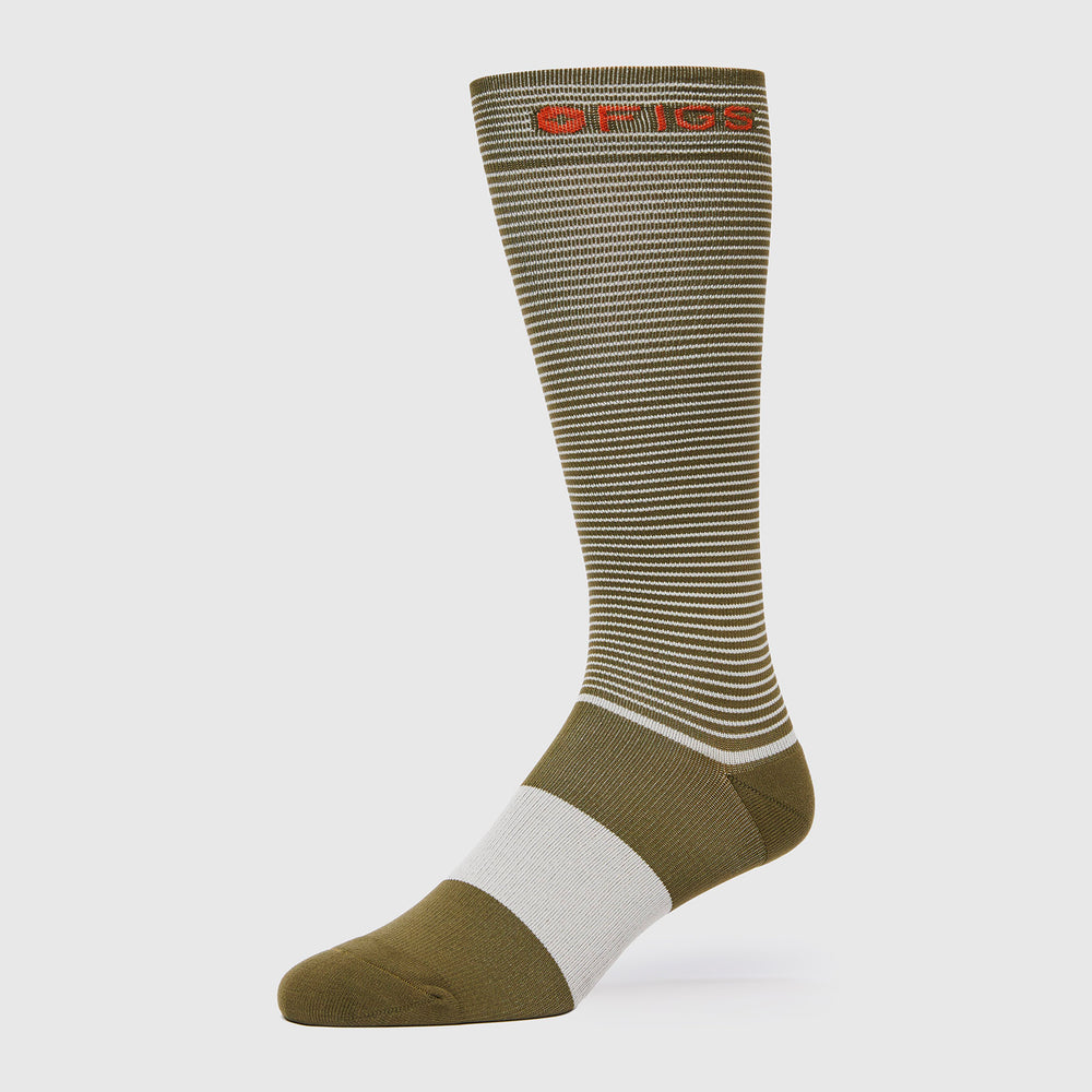 men's Heather Olive Double Stripe - Compression Socks