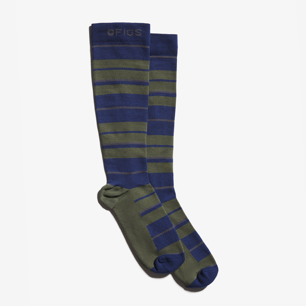 Men's Dark Moss Olive Stripe - Compression Socks
