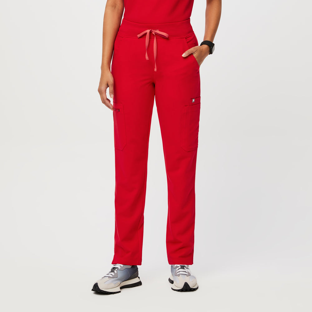 women's Pop Red High Waisted Yola™ - Petite Skinny Scrub Pants (3XL - 6XL)
