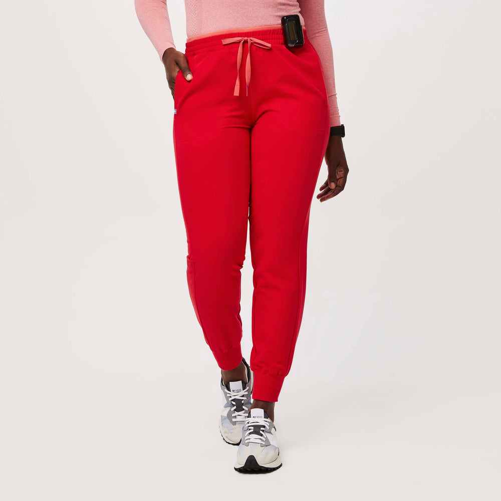 women's Pop Red Mari Skinny Petite Jogger Scrub Pants