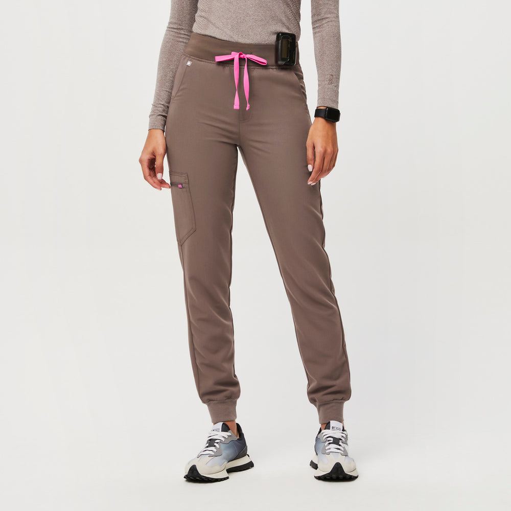 women's Smokey Taupe High Waisted Zamora™ - Petite Jogger Scrub Pants (3XL - 6XL)