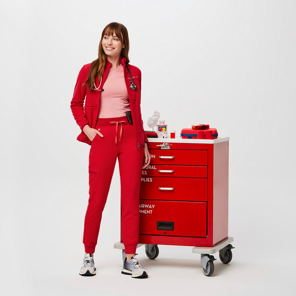 women's Pop Red High Waisted Zamora™ - Jogger Scrub Pants (3XL - 6XL)