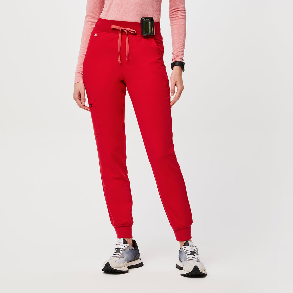 women's Pop Red High Waisted Zamora™ - Petite Jogger Scrub Pants (3XL - 6XL)