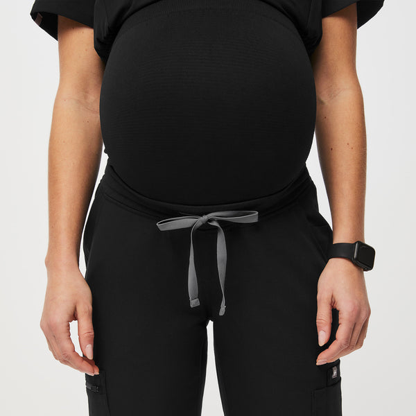 women's Black Yola™ Maternity - Petite Slim Scrub Pants