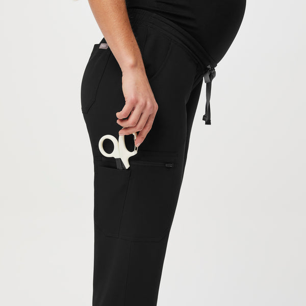 women's Black Yola™ Maternity - Petite Slim Scrub Pants