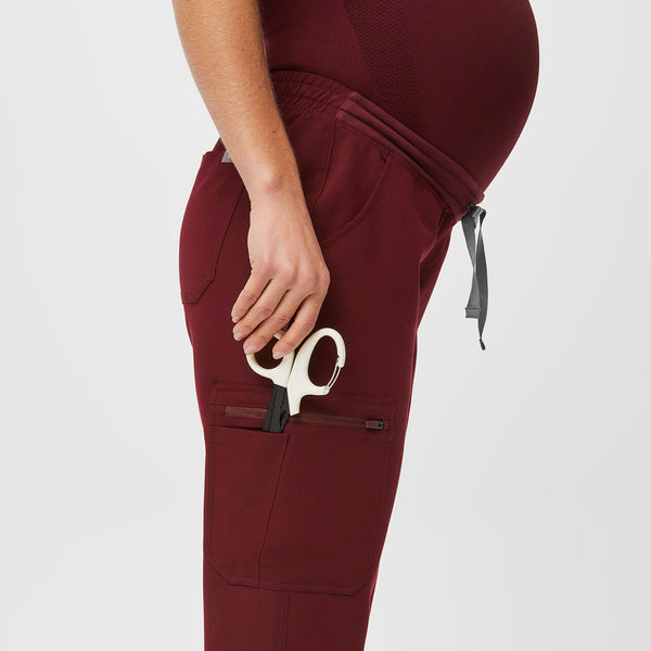 women's Burgundy Yola™ Maternity - Petite Slim Scrub Pants