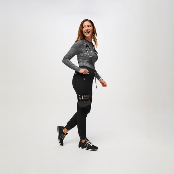 women's Black 22-Pocket - Petite Jogger Scrub Pants