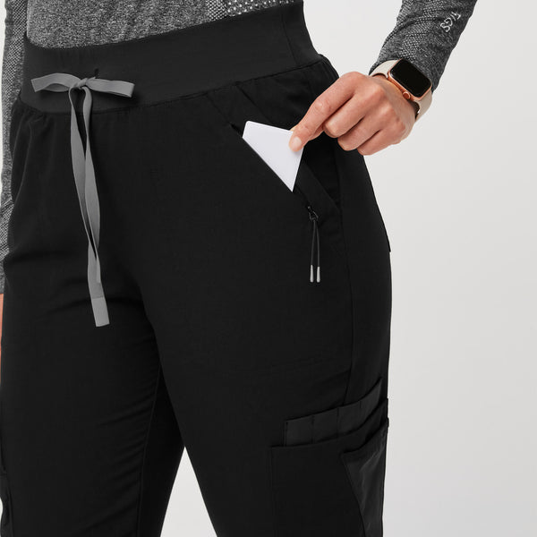 women's Black 22-Pocket - Petite Jogger Scrub Pants