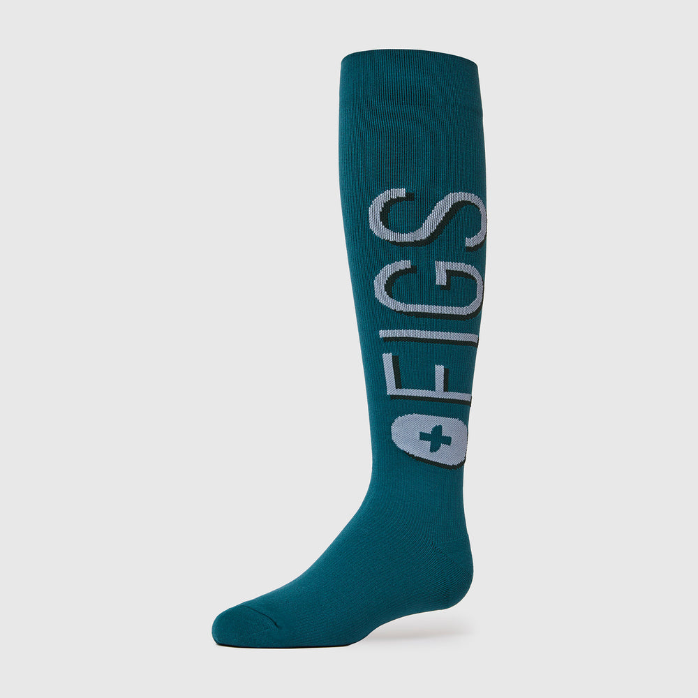 women's Caribbean Blue FIGS Logo - Compression Socks